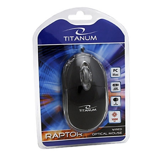 Picture of Miš TITANUM 3D RAPTOR, USB, optical, black, 1000 dpi, TM102K
