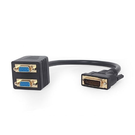 Picture of Video splitter Passive DVI-I male to dual VGA female splitter cable, 0.3 m, black, GEMBIRD, A-DVI-2VGA-01