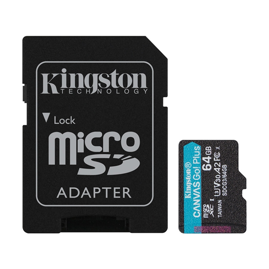 Picture of Micro SD card Kingston 64GB CanvasGoPlus r/w 170MB/s/90MB/s with adapter SDCG3/64GB