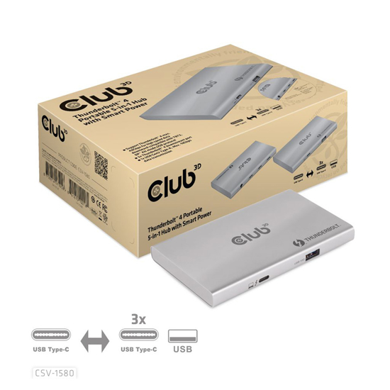 Picture of USB hub Club 3D Thunderbolt4 Portable 5-in-1 Hub with Smart Power CSV-1580