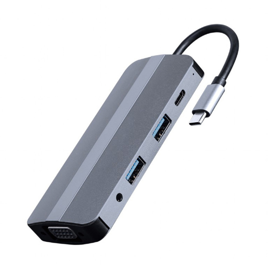 Picture of Docking station GEMBIRD USB adapter Type-C 8-in-1 multi-port adapter (Hub + HDMI + VGA + PD + card reader + stereo audio), A-CM-COMBO8-02