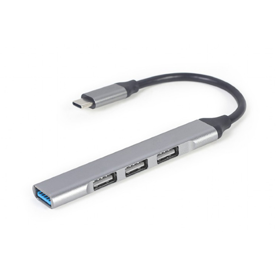 Picture of USB HUB GEMBIRD 4-port Type-C GEMBIRD (USB3 x 1 port, USB2 x 3 ports), silver, UHB-CM-U3P1U2P3-02