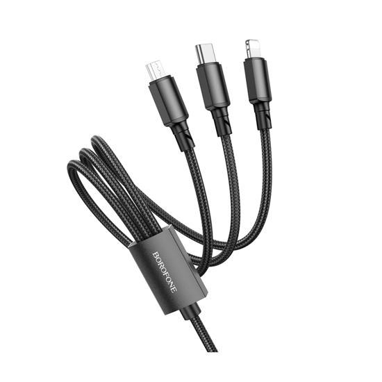 Picture of USB kabal BOROFONE BX72 za punjenje  3-in-1 charging cable, 1m, 2A, Type-C, iPhone/lightning, micro, black