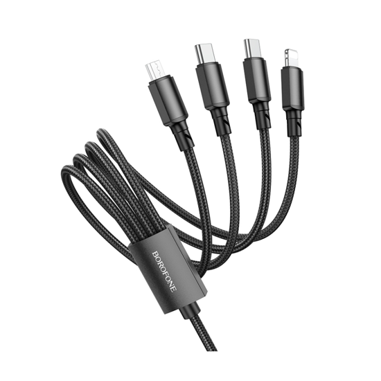 Picture of USB kabal BOROFONE BX72 za punjenje  4-in-1 charging cable, 1m, 2A, 2x Type-C, lightning, micro, black