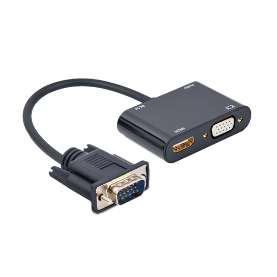 Picture of Video adapter kabl, VGA to HDMI + VGA adapter cable, 0.15 m, black, GEMBIRD A-VGA-HDMI-02
