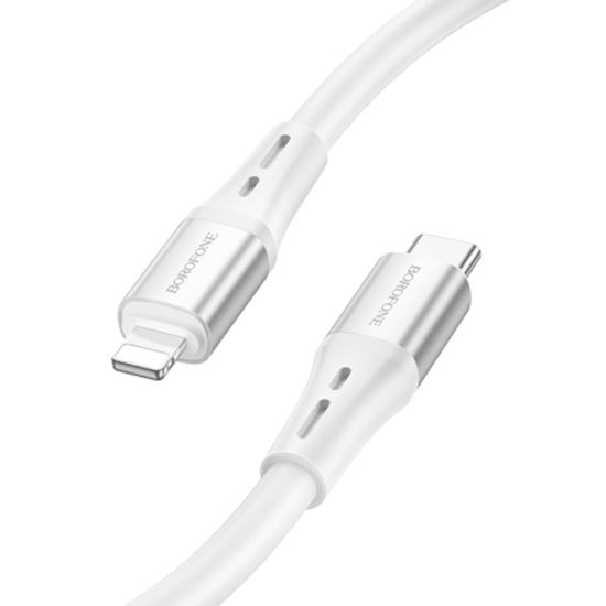 Picture of USB kabal BOROFONE BX88 Solid PD silicone charging data cable 1m, 20W for iPhone/lightning white