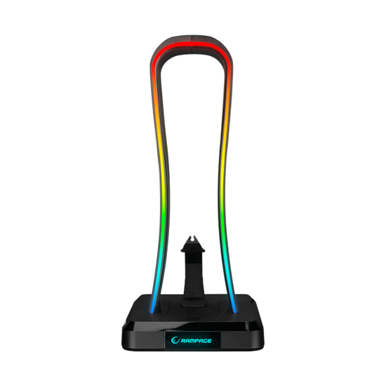 Picture of Postolje za slušalice gaming RAMPAGE RM-H77 X-BASE Black RGB Illuminated 4*USB Port Headphone Stand with Mouse Bungee Cord Holder