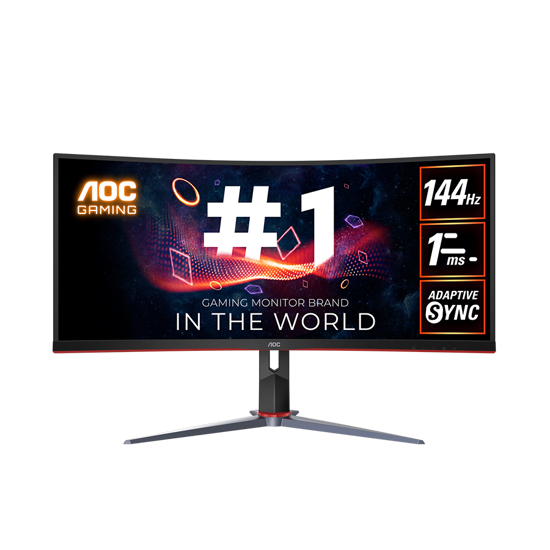 Picture of MONITOR AOC 34"" Gaming CU34G2XP 34” Curved VA, 21:9, 3440x1440, 180Hz, 1ms, 430 cd/m2, 4000:1, HDMI, DP, PbP, PiP, Ergonomic, Black-Red, VESA 3y