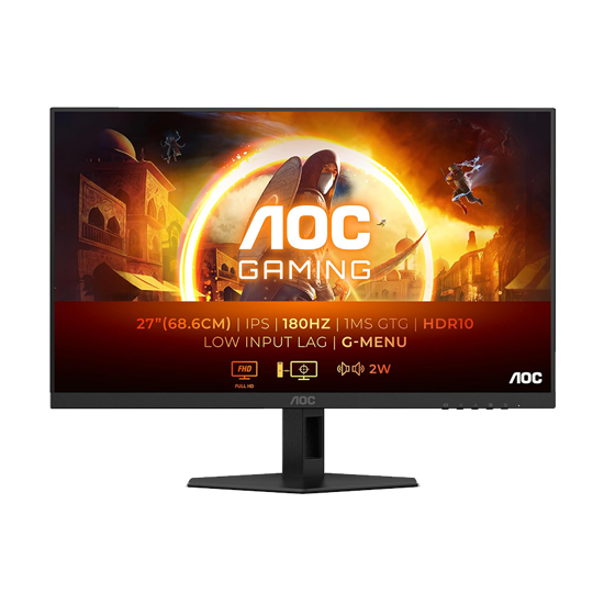 Picture of MONITOR AOC 27" Gaming 27G4XE FAST IPS, 16:9, 1920x1080, 180Hz, 0.5ms, 300 cd/m2, 1000:1, HDMI, DP, 3G-SYNC, 2 W x 2, Tilt, Black-Red, VESA 3y