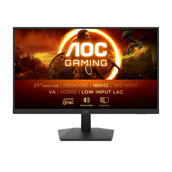 Picture of MONITOR AOC 27G15N2 27" Gaming. 1920x1080, 180Hz, 300 cd/m2, 3000:1, 80M:1, 1 ms, 178/178°, HDMI, DP, Tilt. boja crna