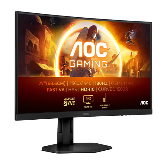 Picture of MONITOR AOC 27" CQ27G4X Zakrivljeni 180Hz QHD Gaming 2560x1440 ,0.5ms. HDMI, DP, Full Ergo, Black.3godGAR