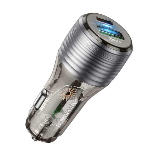 Picture of Auto Punjač sa kablom 1m Type-C to Type-C BOROFONE BZ30 Absolute PD30W+QC3.0 car charger set USB + Type-C, transparent black