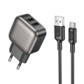 Picture of USB punjač sa kablom 1m USB to Type-C BOROFONE BAS51A Absolute dual-port charger set Type-C black