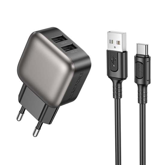 Picture of USB punjač sa kablom 1m USB to Type-C BOROFONE BAS51A Absolute dual-port charger set Type-C black
