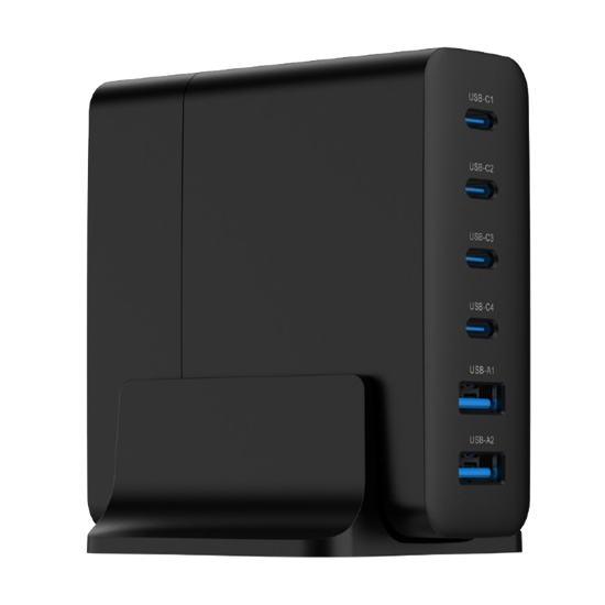 Picture of Power station USB brzi/quick punjač GEMBIRD, 6-port 75W GaN USB fast charger, black, Type-C, USB, TA-UC-2A4C-PD75-01-BK