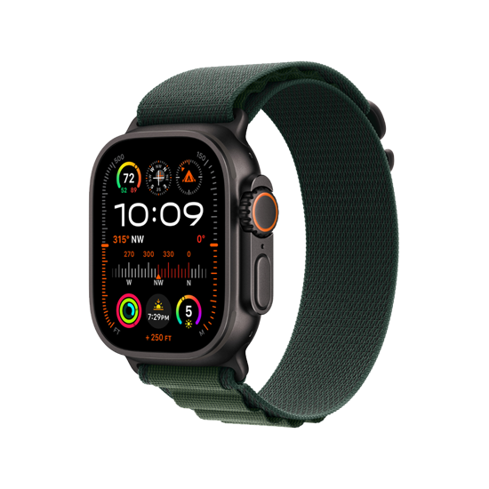 Picture of Apple Watch Ultra 2 49mm Black Titanium Case with Dark Green Alpine Loop MX4R3QA/A