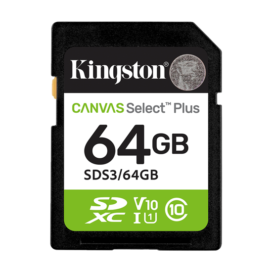 Picture of SD card Kingston 64 GB SDS3/64GB  Class10 Canvas Select Plus SD adapter;100MBs Read,Class 10 UHS-I