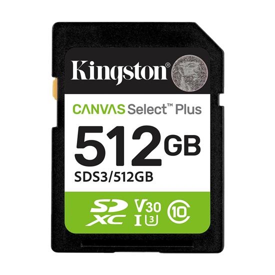Picture of Micro SD card Kingston 512 GB SDCS3/512GB  Class10 Canvas Select Plus SD adapter;100MBs Read,Class 10 UHS-I