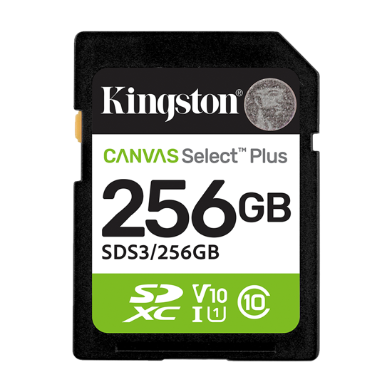 Picture of Micro SD card Kingston 256 GB SDCS3/256GB  Class10 Canvas Select Plus SD adapter;100MBs Read,Class 10 UHS-I