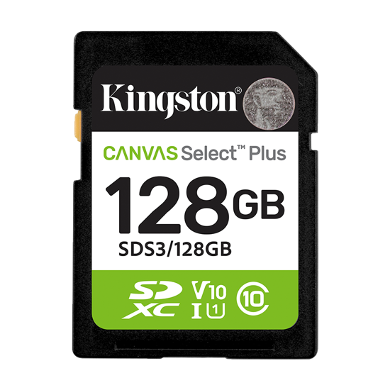 Picture of Micro SD card Kingston 128 GB SDCS3/128GB  Class10 Canvas Select Plus SD adapter;100MBs Read,Class 10 UHS-I