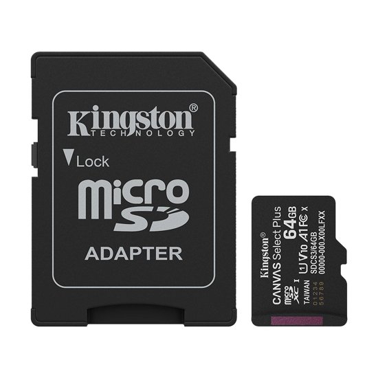 Picture of Micro SD card Kingston 64 GB SDCS3/64GB  Class10 Canvas Select Plus SD adapter;100MBs Read,Class 10 UHS-I