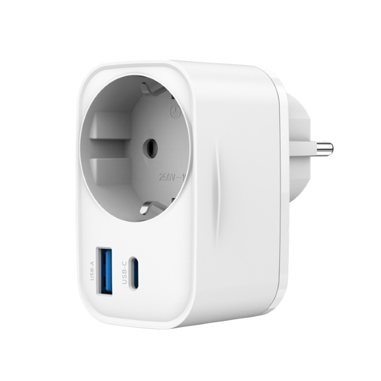 Picture of USB punjač Type-C + USB-A + shuko, 3A, white GEMBIRD, TA-ACPDQC20-01-W
