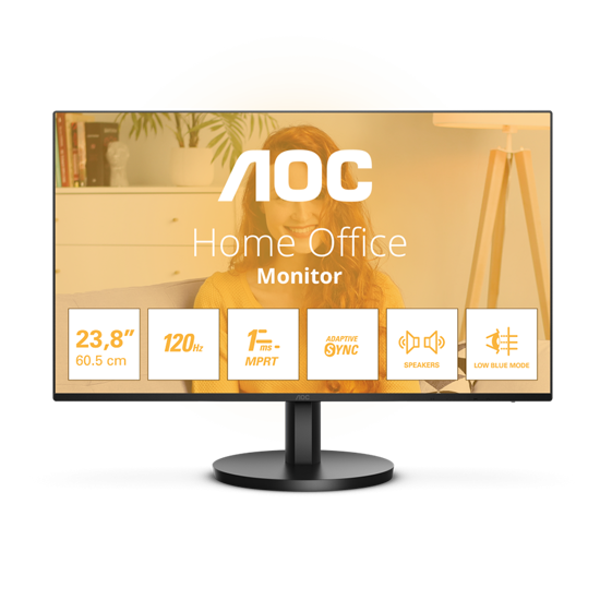 Picture of MONITOR AOC 24B3QA2 - 24 Inch Full HD Monitor, 120Hz, Adaptive Sync, Speaker (1920 x 1080, 1 x D-Sub, 1 x HDMI 1.4, 1 x DisplayPort 1.2) Black