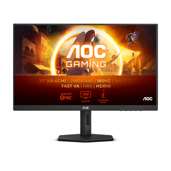 Picture of MONITOR AOC LED Q27G4XN 27" QHD 2560x1440 Fast VA 180Hz Adaptive Sync HDR 10 0.5ms 5000:1 300 cd/m2 2xHDMI 1xDP Full Ergonomic