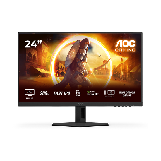 Picture of MONITOR AOC Gaming 24G4HRE 24" (23.8") Fast IPS, 1920x1080, 200Hz, 0.5ms MPRT (1ms GtG), 300 cd/m2, 1000:1, Adaptive Sync, G-Sync Compatible, HDR10, 2