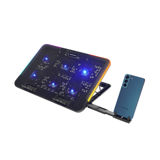 Picture of Postolje za notebook gaming Rampage SIXPOWER R9 6 Fan RGB Lighted Notebook Cooler with Phone Holder, 39394