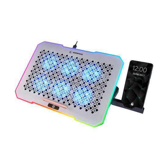 Picture of Postolje za notebook gaming Rampage S48 FREEZ Silver 10 Mode RGB 70*70*10MM*6 Fan 9"-17" Notebook Cooler Stand, 40724
