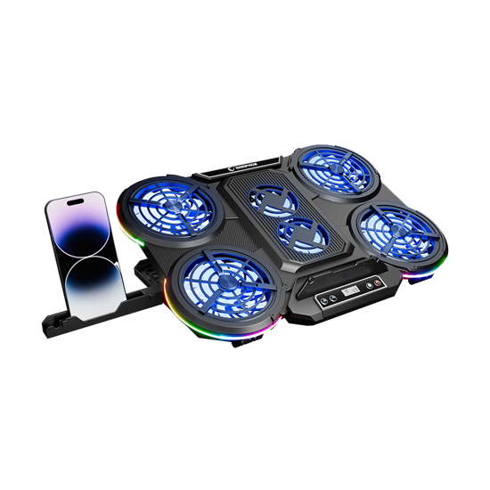 Picture of Postolje za notebook gaming Rampage PROTE R6 RGB Lighted Notebook Cooler Stand with Phone Holder and 6 Fans, 39395