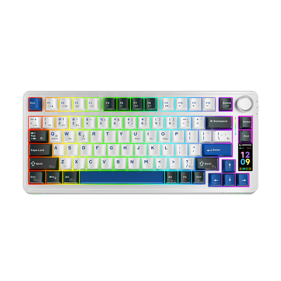 Picture of Tastatura gaming RAMPAGE QUELL PRO screen White Hot Swap 2.4g Bt Wireless RGB Gasket Oil Switch English Layout PBT KeyCaps Mechanical KLA, 42257
