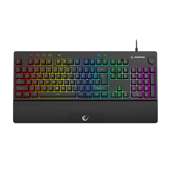 Picture of Tastatura gaming RAMPAGE KB-GX65 SIMULA USB RGB illuminated 4 Macro-key English Layout wrist-supported, 42183