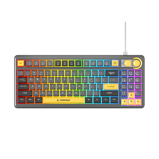 Picture of Tastatura gaming RAMPAGE Cyclone Gray/Black/Yellow USB RGB illuminated Us Layout English Compact Membrane, 41693