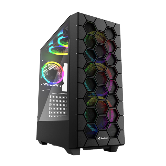Picture of Kućište SHARKOON gaming, RGB HEX bk ATX, Tempered Glass, ventilator 4x120mm, black