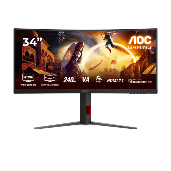 Picture of MONITOR AOC CU34G4Z 34" Curved Fast VA, WQHD 3440x1440, 240Hz, 1500R, 1ms, DisplayHDR 400, Adaptive Sync, 2x HDMI 2.1, 1x DP 1.4, USB hub, Ergonomic