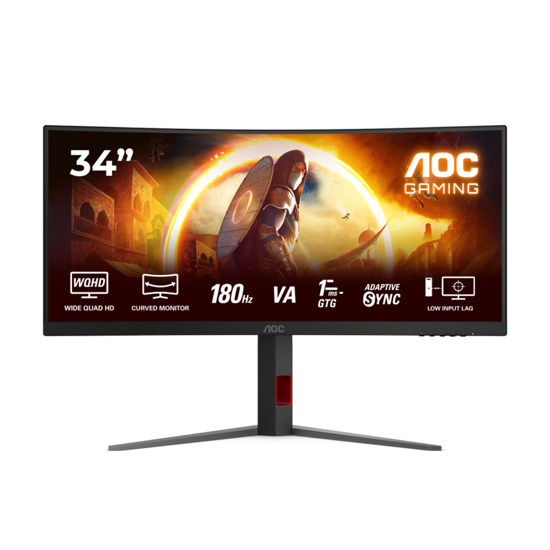 Picture of MONITOR AOC Gaming CU34G4 Curved 34" Fast VA, 3440x1440, 180Hz, 0.5ms MPRT (1ms GtG), 300 cd/m2, 2500:1, 1500R, Adaptive Sync, FreeSync Premium, HDR10