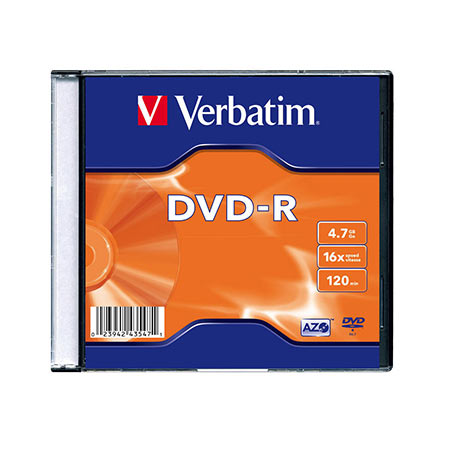 DVD-R, VERBATIM,4,7 GB,16X,MATT SILVER SLIM CASE