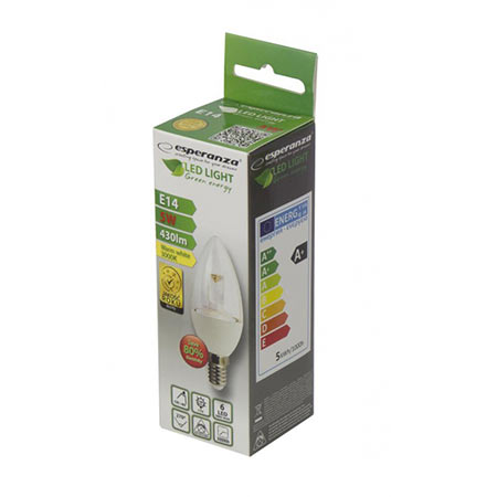 LED sijalica ESPERANZA, C37 LENS E14 5W, warm white, A+, 430 lm, ELL121