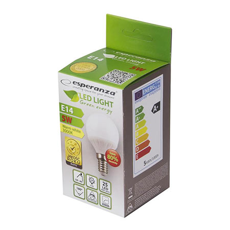 LED sijalica ESPERANZA, G45 E14 5W, warm white, A+, 480 lm, ELL115
