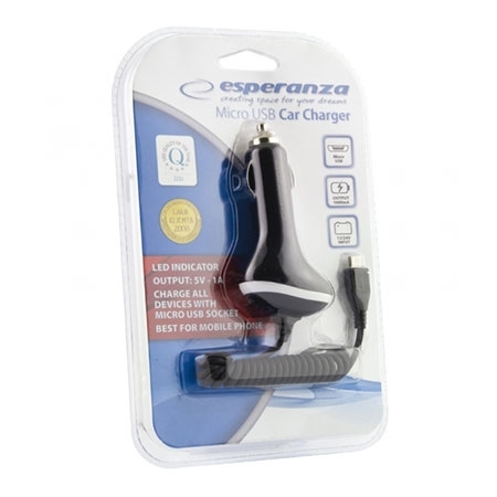 Auto Punjač ESPERANZA, micro USB, In 12/24V, Out 5V 1A, EZ109