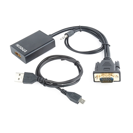 Video adapter 0.15 m, black, VGA to HDMI, GEMBIRD A-VGA-HDMI-01