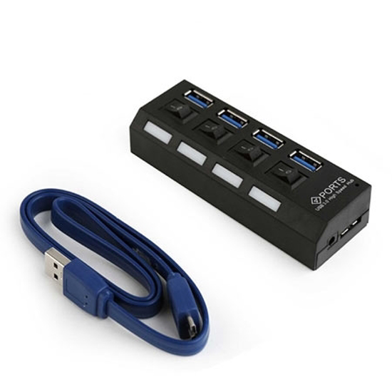 Picture of USB 3.0 HUB sa prekidacima GEMBIRD UHB-U3P4-22, 4 port, LED indikator, black, sa strujnim adapterom