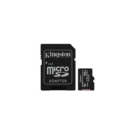 Micro SD card Kingston 64 GB SDHC SDCS2/64GB Class10 Canvas Select Plus SD adapter;100MBs Read,Class 10 UHS-I