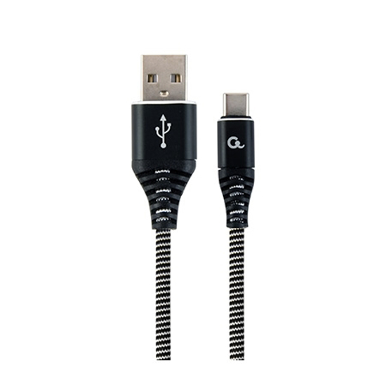 Picture of USB 2.0 kabl Premium cotton braided Type-C USB charging and data cable, 2m, black/white, GEMBIRD CC-USB2B-AMCM-2M-BW