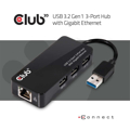 Picture of USB hub + ethernet Club 3D USB TYPE A 3.1 GEN 1 TO 3 X USB TYPE A 3.0 WITH GIGABIT ETHERNET RJ45 CSV-1430