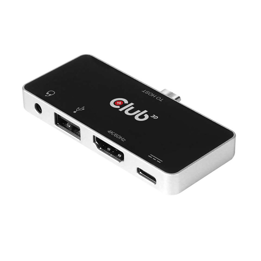 Mini docking station Club 3D USB TYPE C 3.1 GEN 1 TO HDMI 2.0B + 1 USB 2.0 TYPE A + USB C CHARGE UP TO 100W + 1 COMBO AUDIO JACK FEMALE CSV-1591