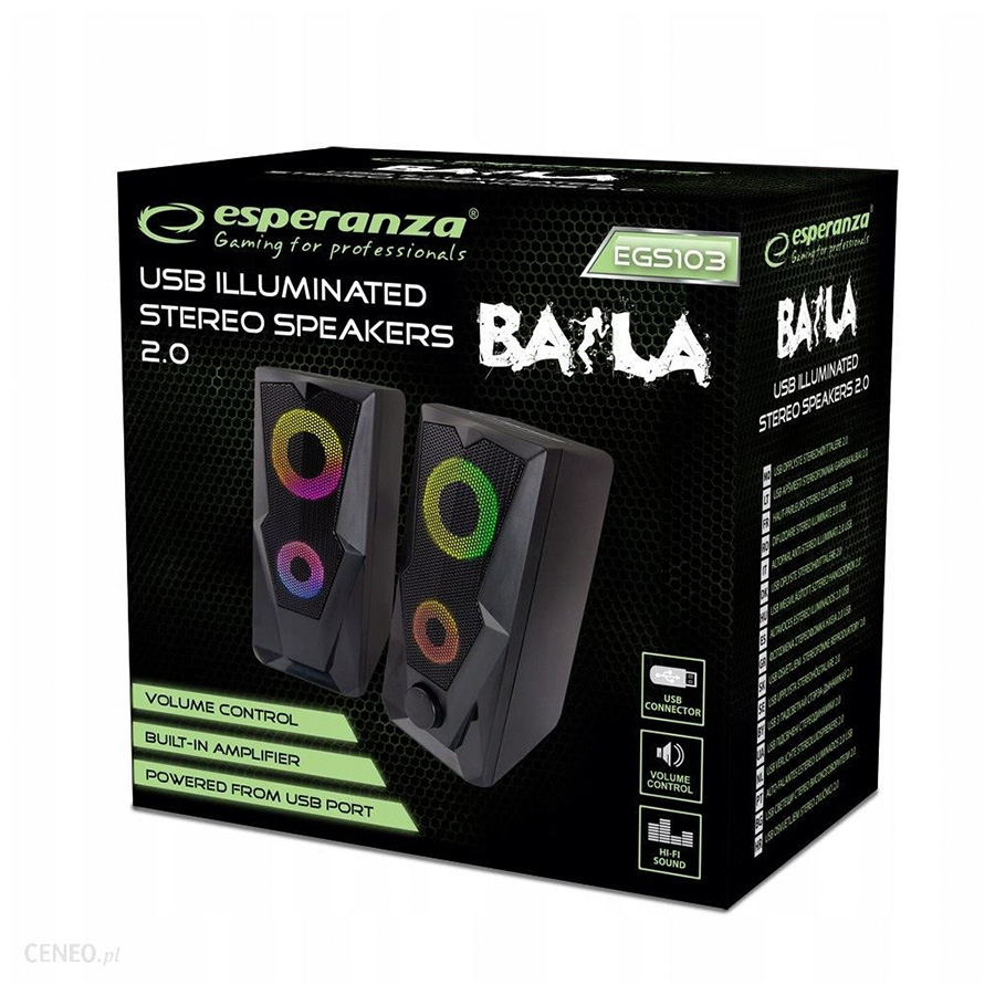 Zvučnici 2.0 ESPERANZA USB, 2.0 LED RAINBOW BAILA, EGS103