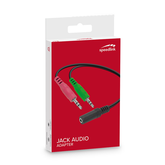 Picture of Audio adapter jack Speedlink, male 2x3,5mm 3-pin to female 3,5mm 4-pin, black audio adapter za slušalice SL-170305-BK